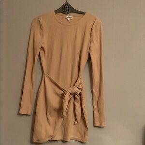 Superdown Beige Long Sleeve Dress with Tie - Preloved